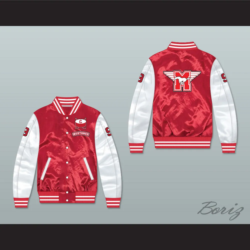 Derek Sutton 9 Hamilton Mustangs Red/ White Varsity Letterman Satin Bomber Jacket