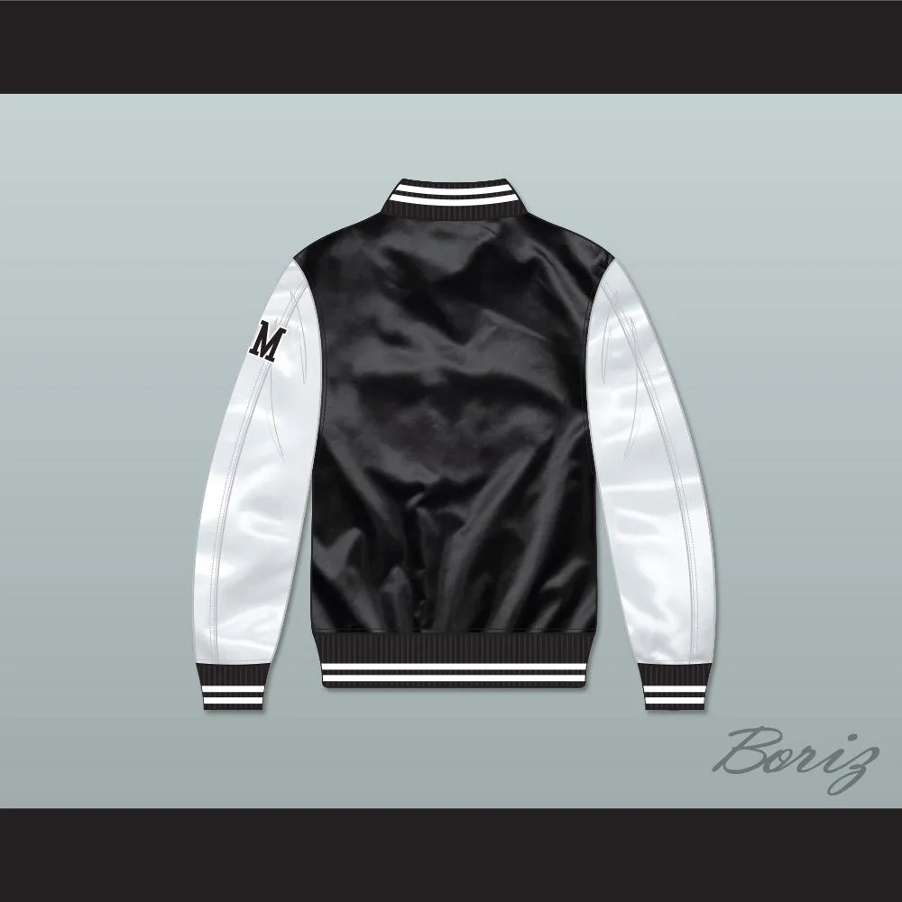 Dirty Money Black/ White Varsity Letterman Satin Bomber Jacket