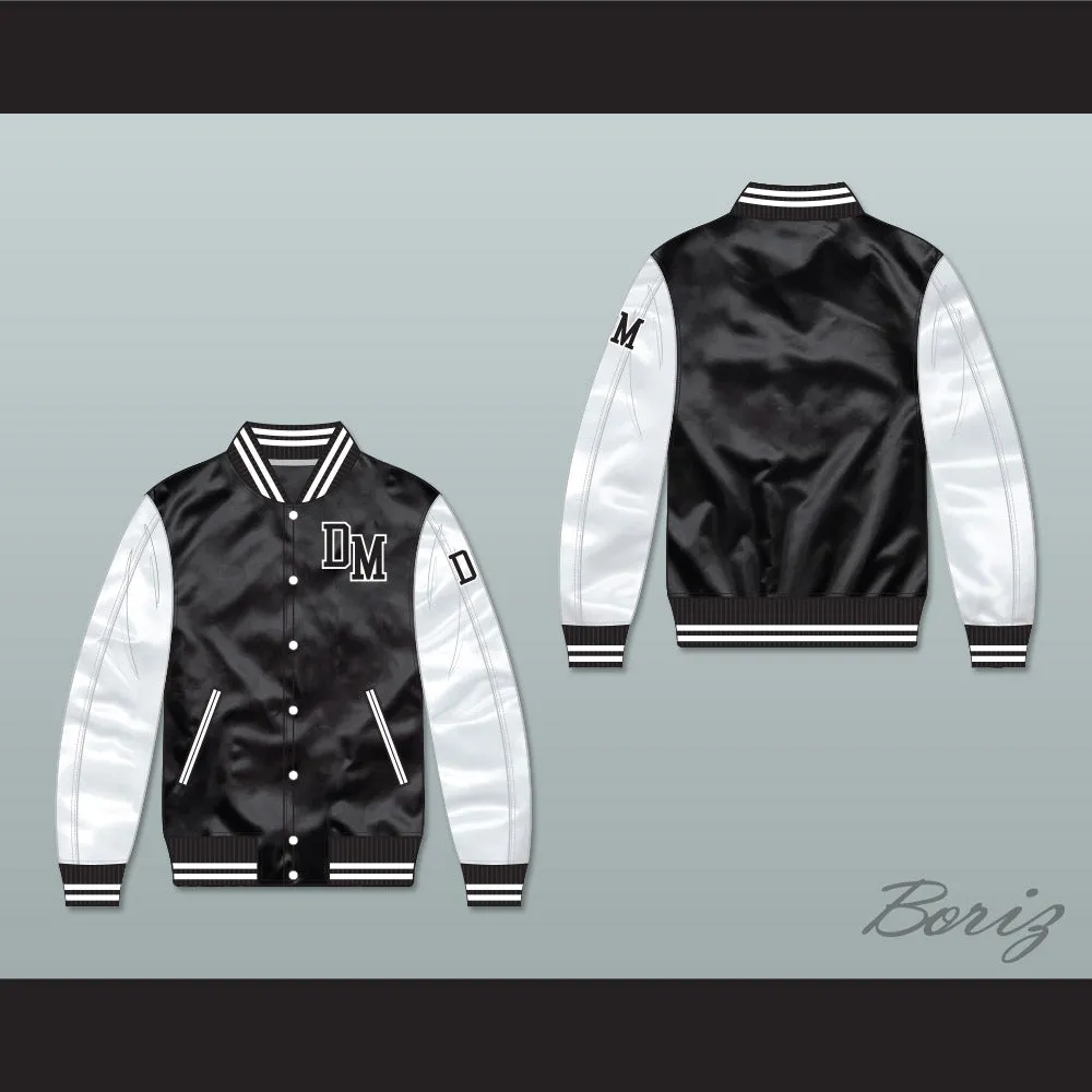Dirty Money Black/ White Varsity Letterman Satin Bomber Jacket