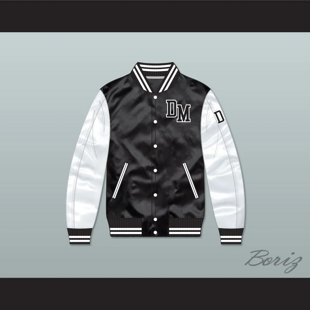 Dirty Money Black/ White Varsity Letterman Satin Bomber Jacket