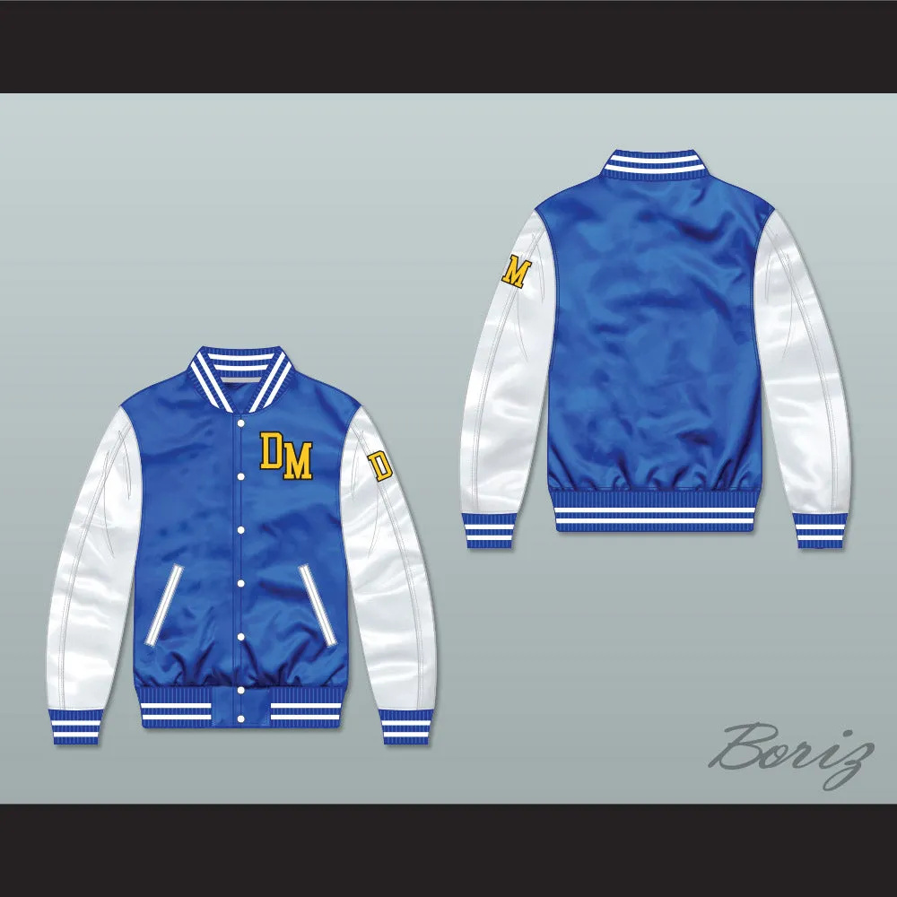 Dirty Money Blue/ White Varsity Letterman Satin Bomber Jacket