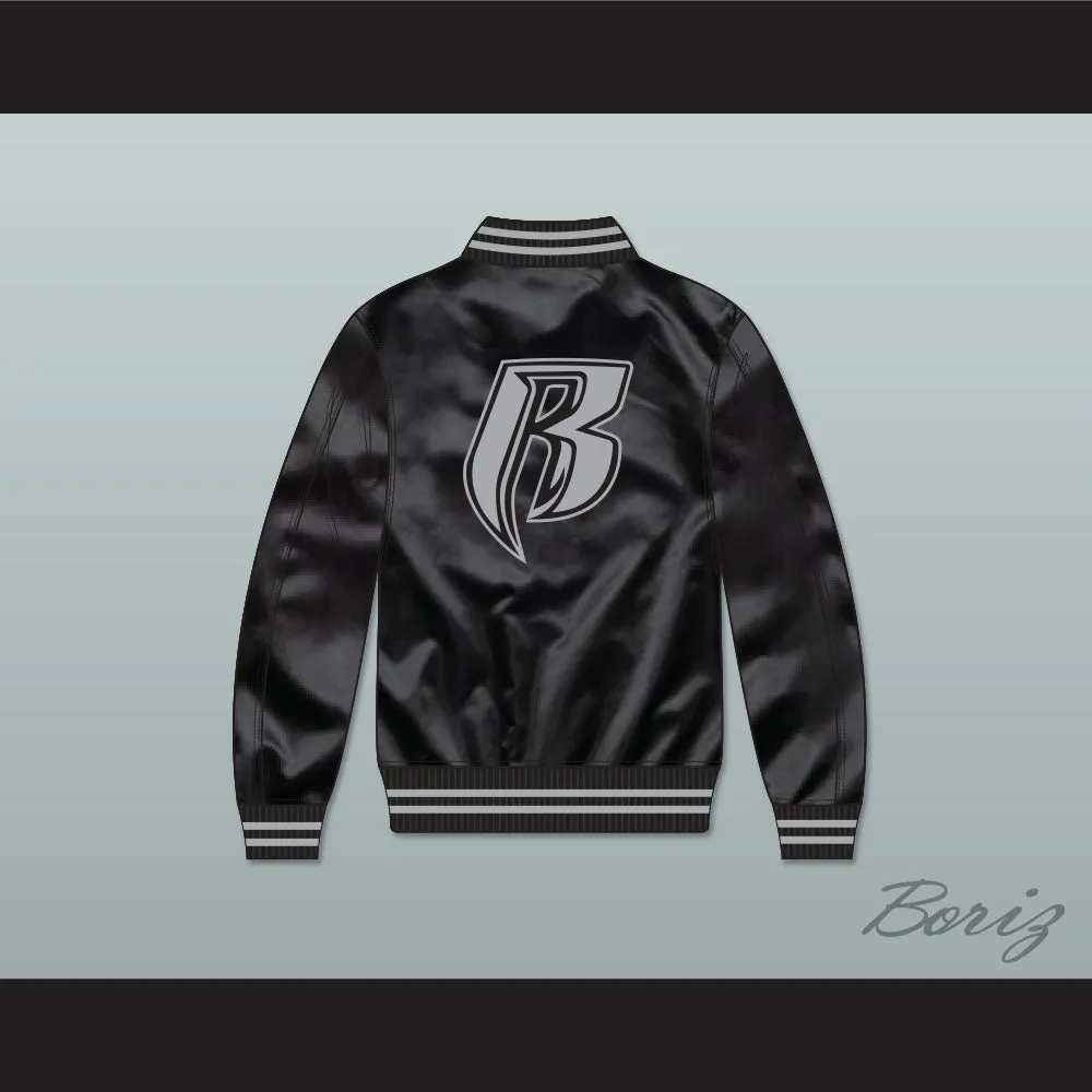 DMX Ruff Ryders Black Varsity Letterman Satin Bomber Jacket