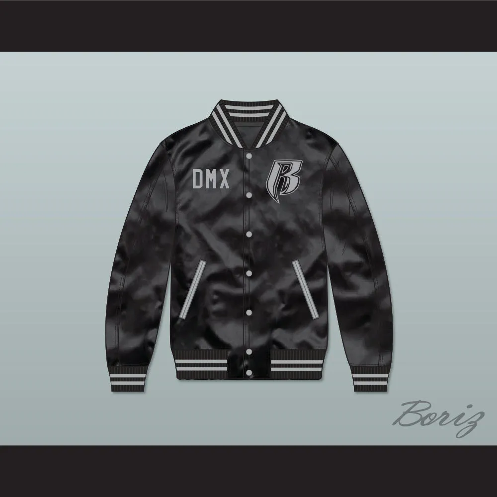 DMX Ruff Ryders Black Varsity Letterman Satin Bomber Jacket