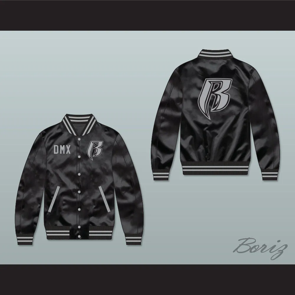 DMX Ruff Ryders Black Varsity Letterman Satin Bomber Jacket