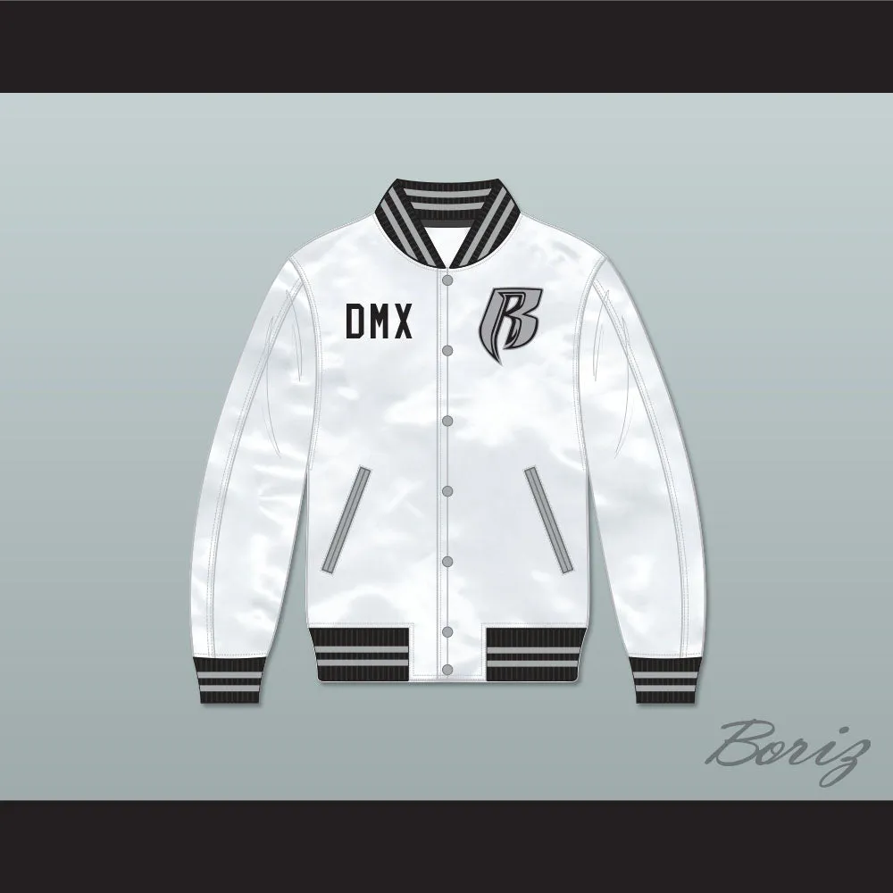 DMX Ruff Ryders White Varsity Letterman Satin Bomber Jacket