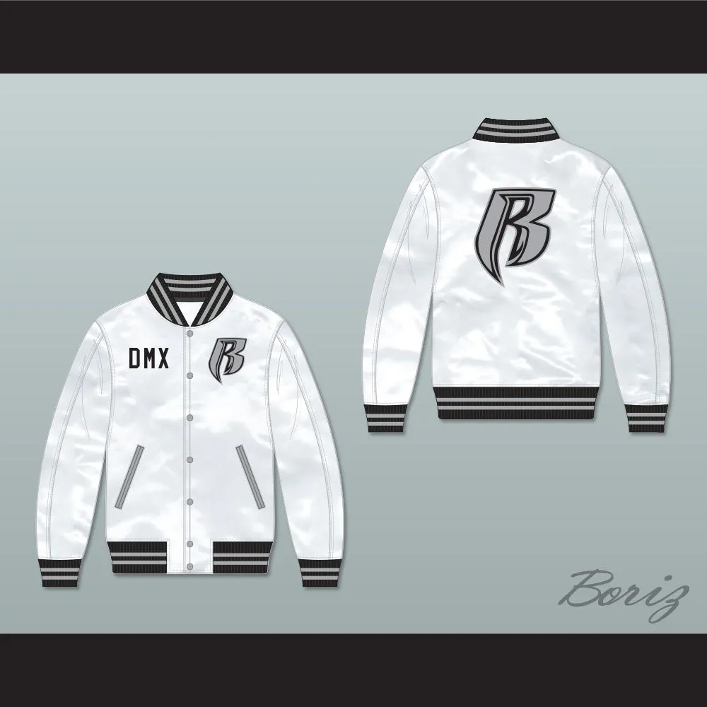 DMX Ruff Ryders White Varsity Letterman Satin Bomber Jacket