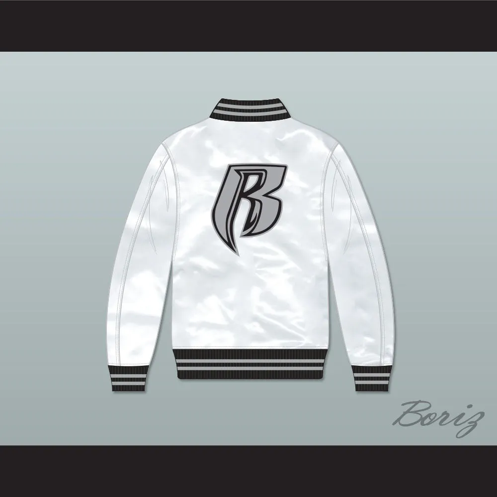 DMX Ruff Ryders White Varsity Letterman Satin Bomber Jacket