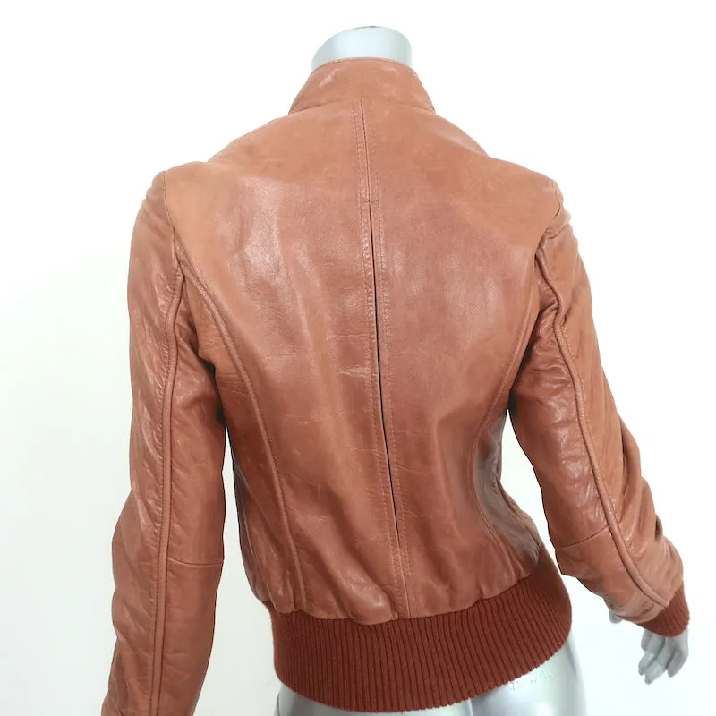 DOMA Leather Bomber Jacket Brown Size Medium