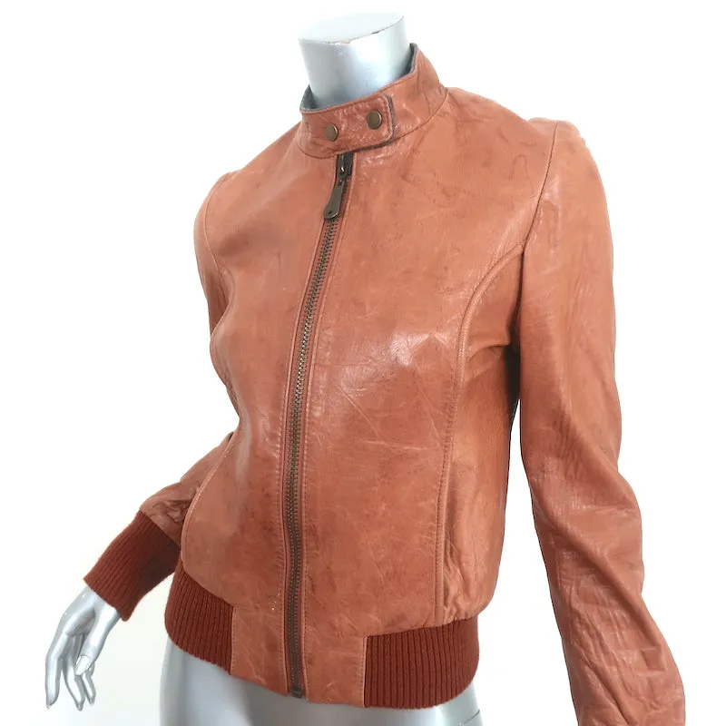 DOMA Leather Bomber Jacket Brown Size Medium