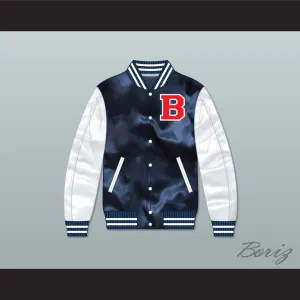 Drake SNL Teen Wolf Navy Blue/ White Varsity Letterman Satin Bomber Jacket
