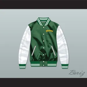 East Compton Clovers Green/ White Varsity Letterman Satin Bomber Jacket