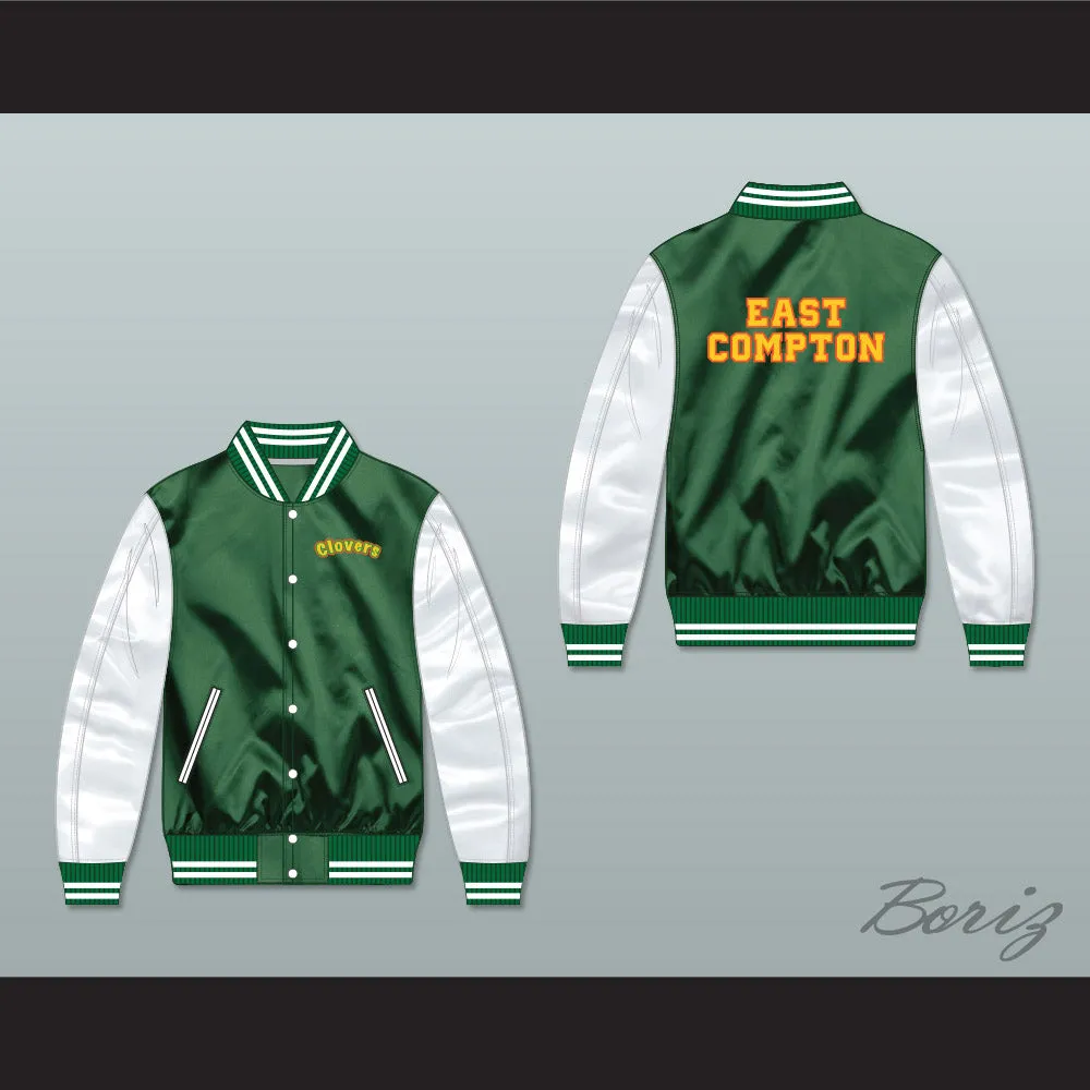 East Compton Clovers Green/ White Varsity Letterman Satin Bomber Jacket