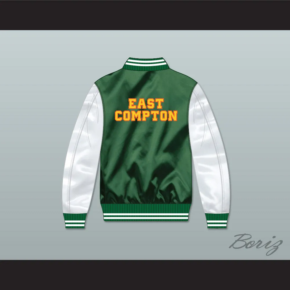 East Compton Clovers Green/ White Varsity Letterman Satin Bomber Jacket