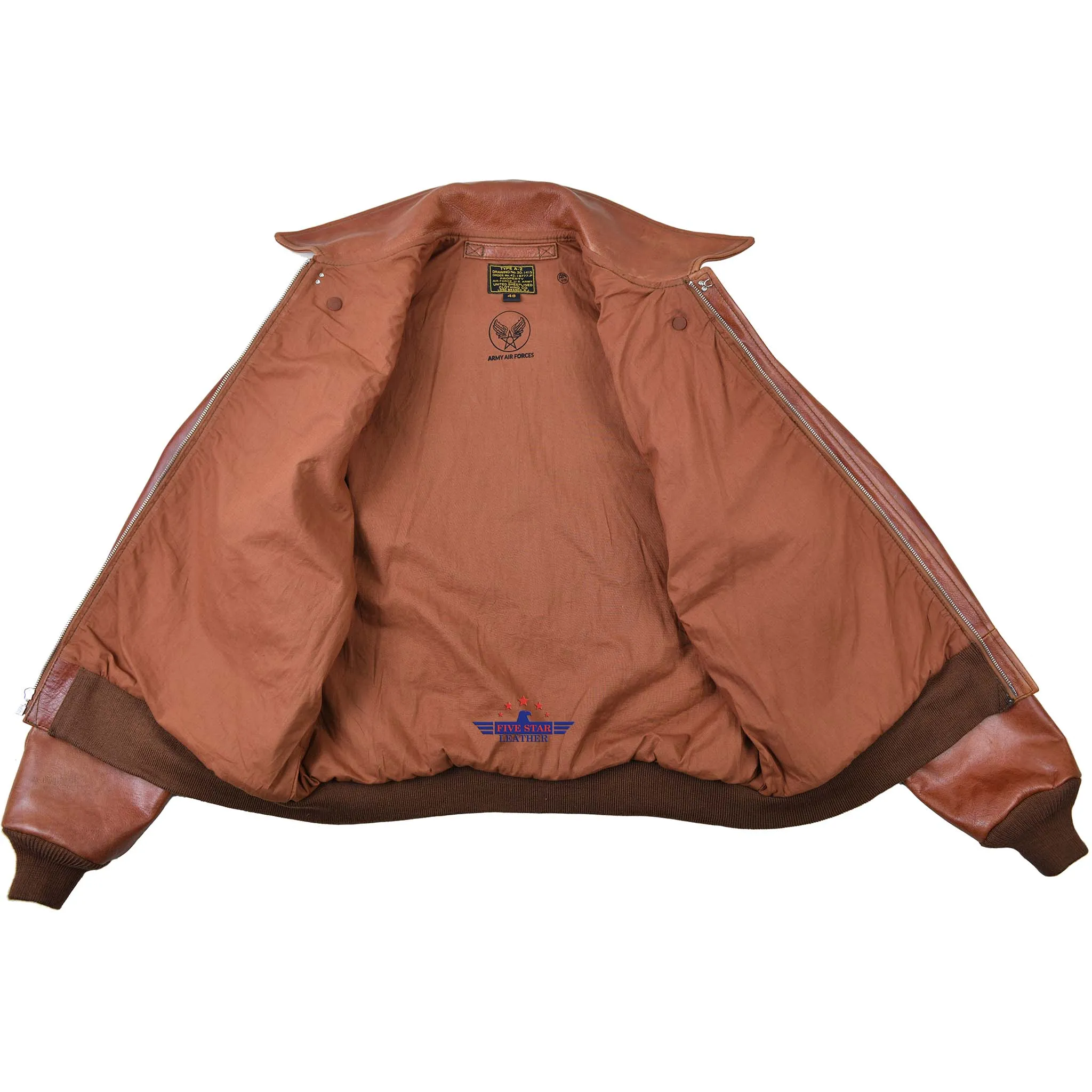 FiveStar Leather Repro Type A2 United Sheeplined Clothing CO. ORDER NO.42.18777-P Real Horsehide Leather Visky Brown Jacket