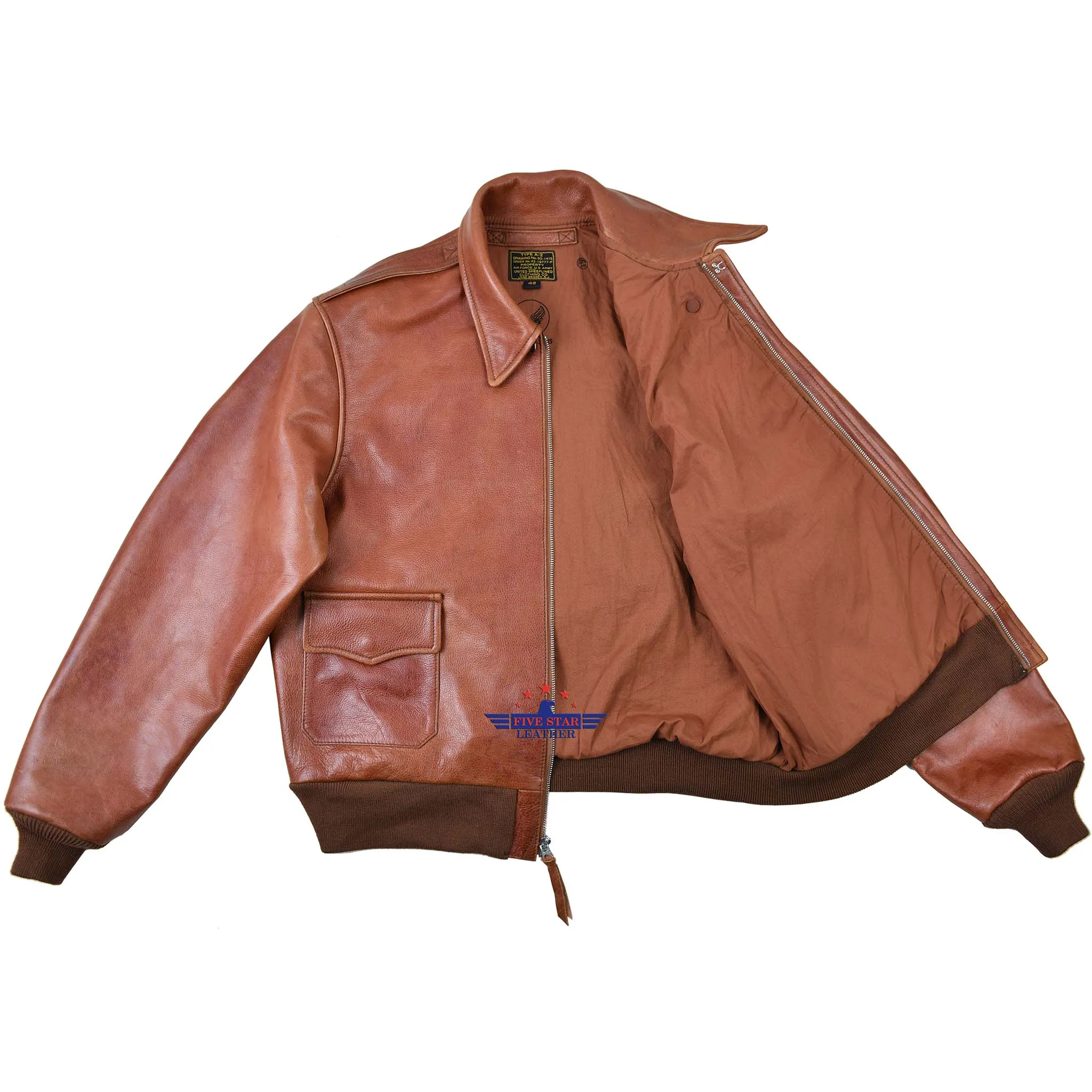 FiveStar Leather Repro Type A2 United Sheeplined Clothing CO. ORDER NO.42.18777-P Real Horsehide Leather Visky Brown Jacket