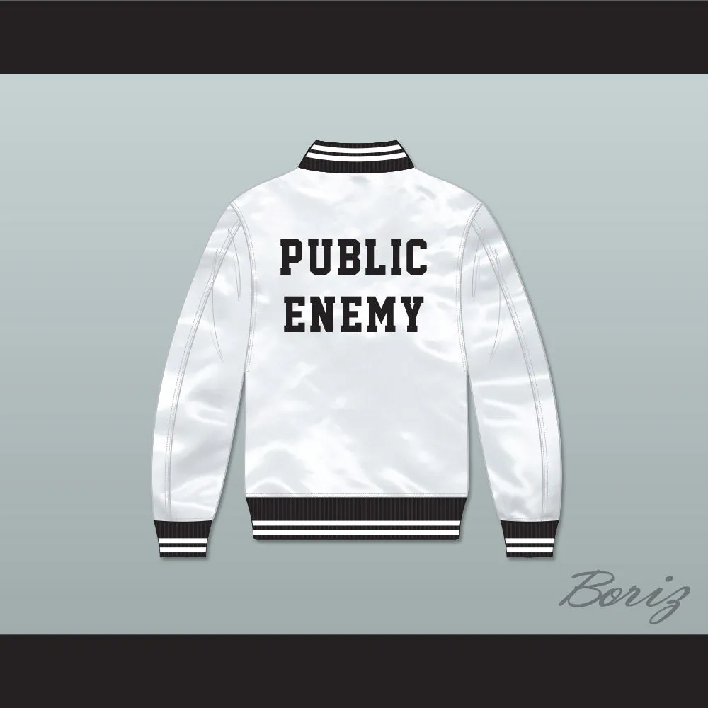 Flavor-Flav Public Enemy White Varsity Letterman Satin Bomber Jacket