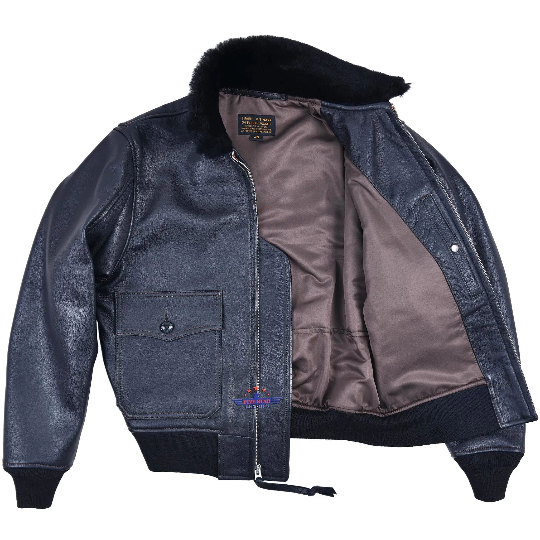 FLIGHT G1 BOMBER NAVAL FLYING MEN JACKET USN GOATSKIN BLACK LEATHER