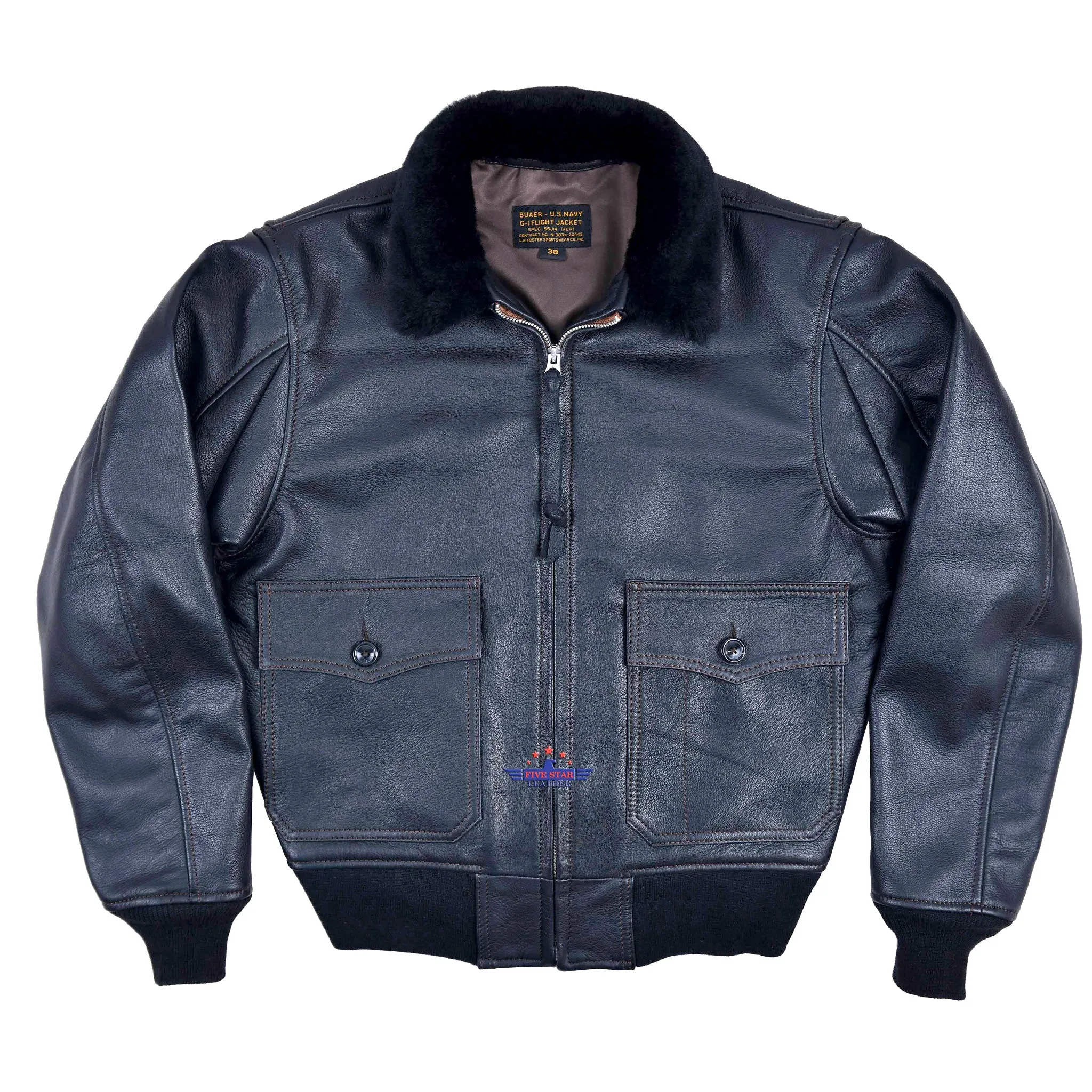 FLIGHT G1 BOMBER NAVAL FLYING MEN JACKET USN GOATSKIN BLACK LEATHER