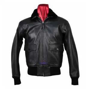 Flight G1 Bomber Naval Flying Men Jacket USN Goatskin Leather Black