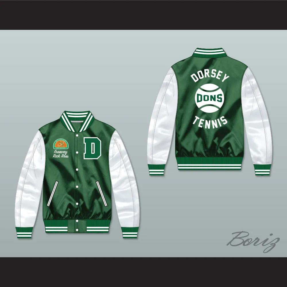 Freeway Rick Ross Susan Miller Dorsey High School Dons Tennis Green/ White Varsity Letterman Satin Bomber Jacket