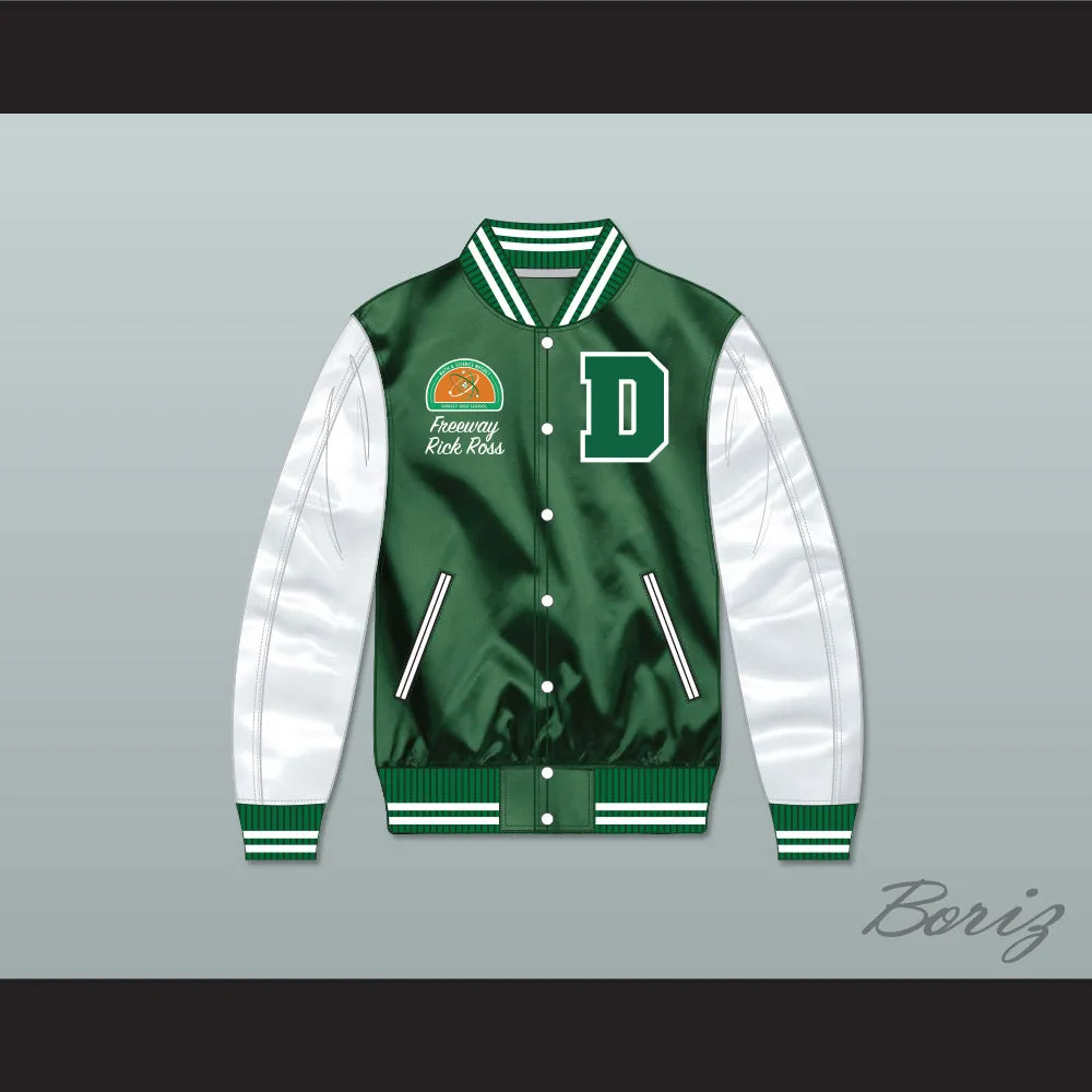 Freeway Rick Ross Susan Miller Dorsey High School Dons Tennis Green/ White Varsity Letterman Satin Bomber Jacket