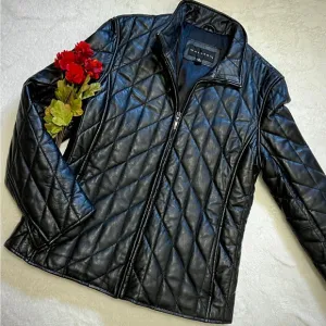 Gallery Genuine Leather Quilted Bomber Jacket - Medium