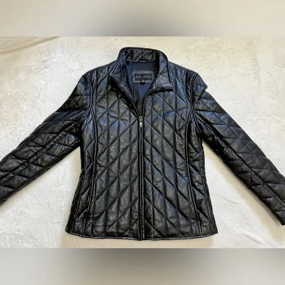 Gallery Genuine Leather Quilted Bomber Jacket - Medium