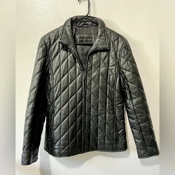 Gallery Genuine Leather Quilted Bomber Jacket - Medium