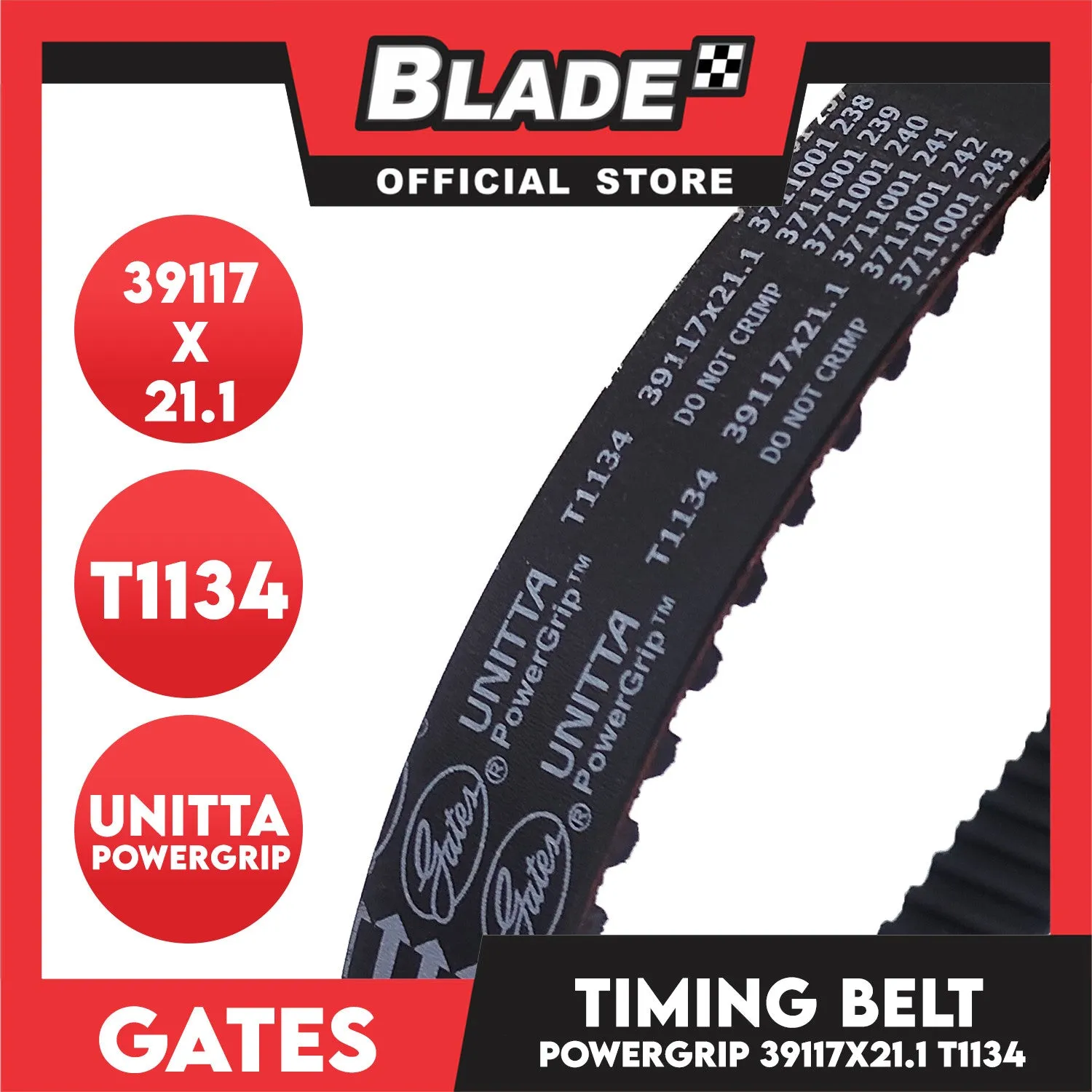 Gates Unitta PowerGrip Timing Fan Belt T1134 39117 x 21.1mm 1pc for Geely, Toyota