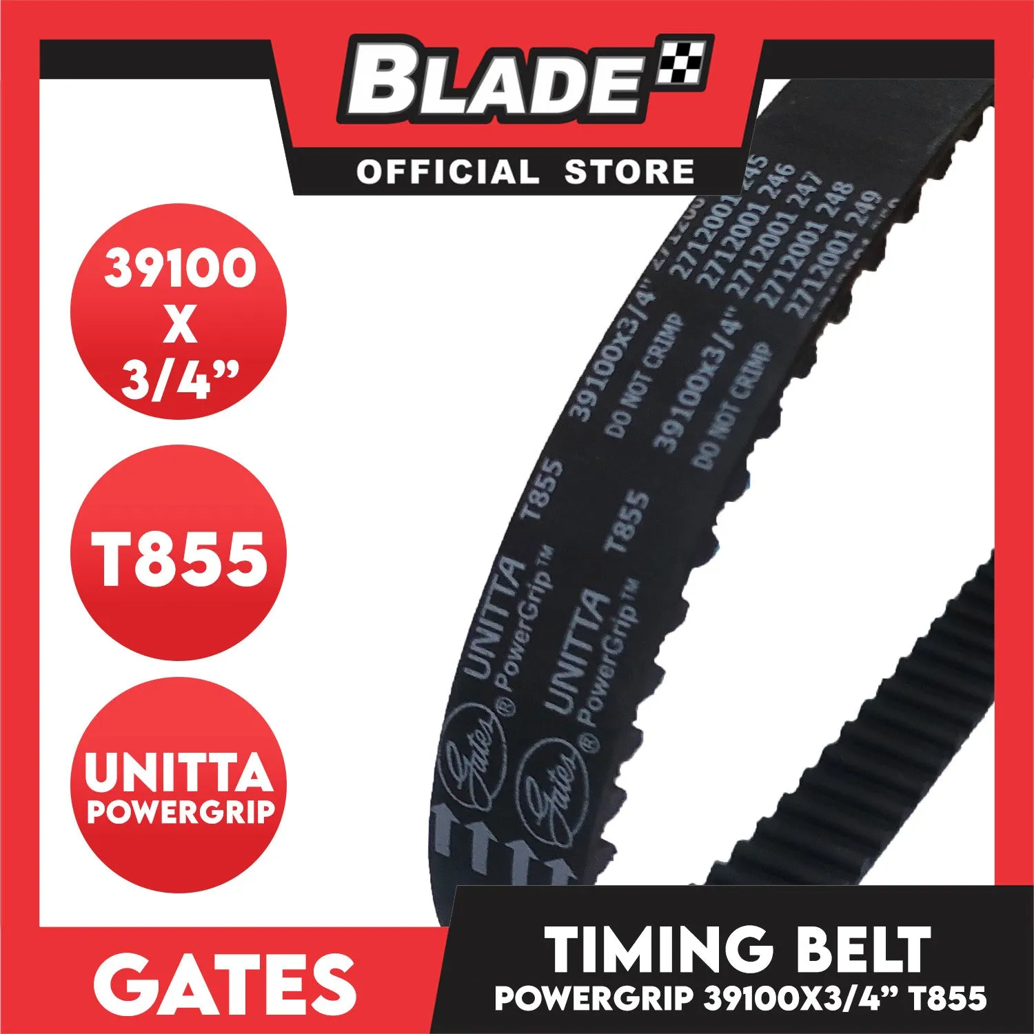 Gates Unitta PowerGrip Timing Fan Belt T855 39100 x 19mm 1pc