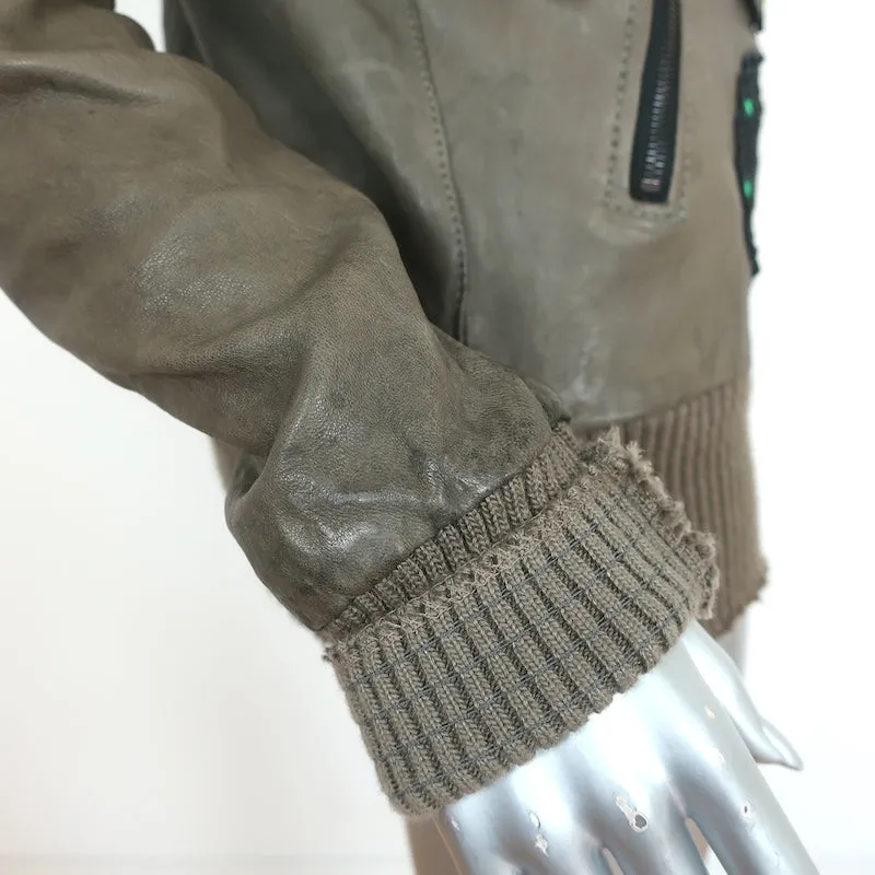 Giorgio Brato Zodiac Patch Leather Bomber Jacket Army Green Size 42