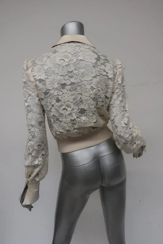 Givenchy Lace Bomber Jacket with Satin Trim Ivory Size 36