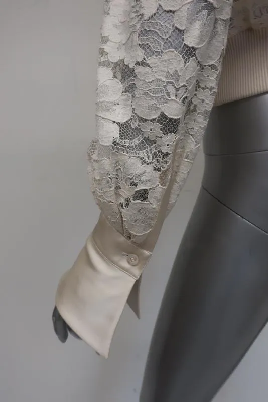 Givenchy Lace Bomber Jacket with Satin Trim Ivory Size 36