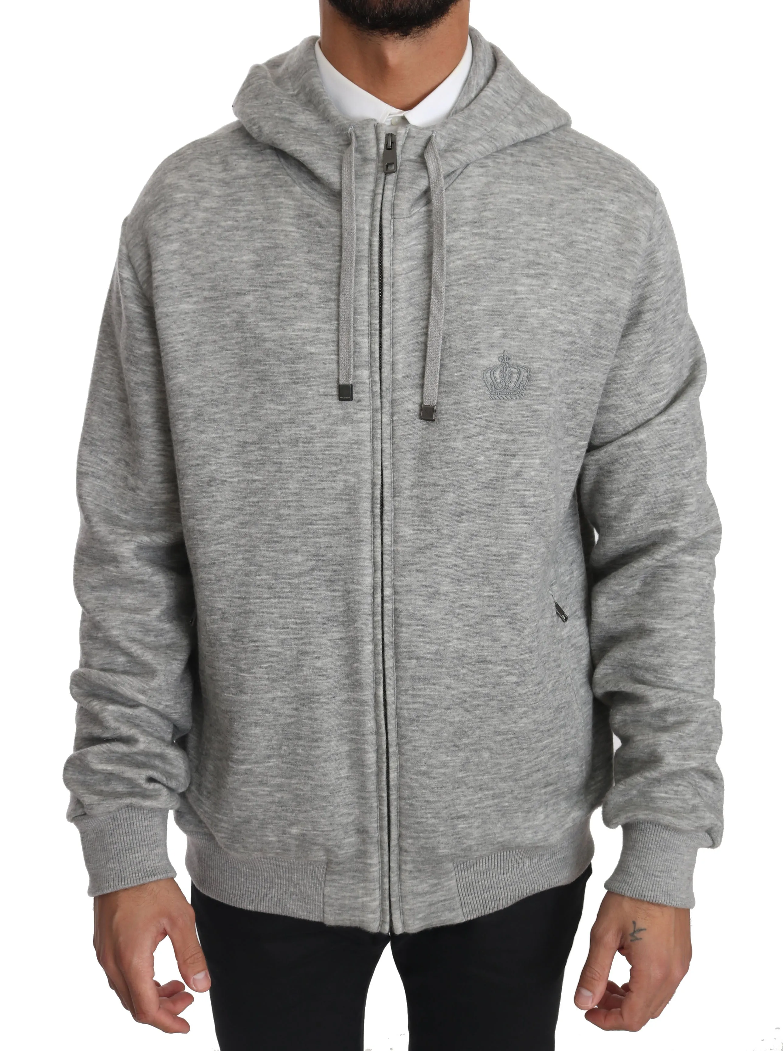 Gray Cashmere Crown Logo Hooded Sweater