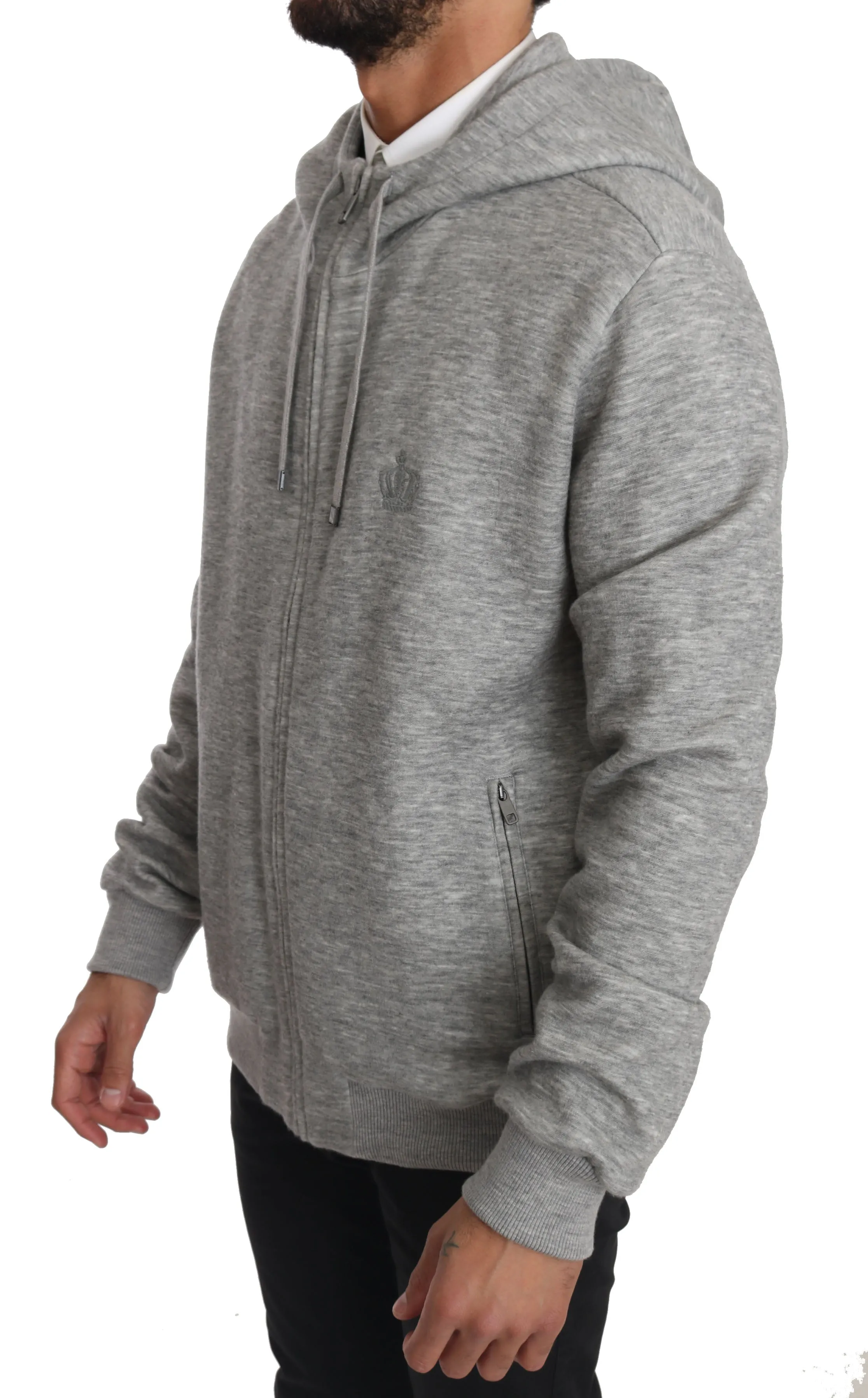 Gray Cashmere Crown Logo Hooded Sweater