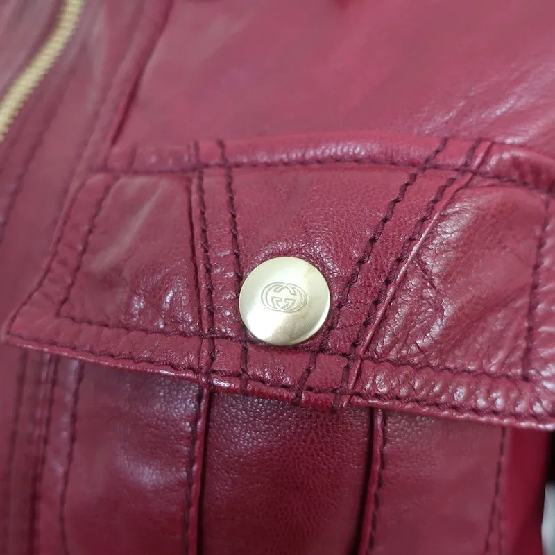 Gucci Tom Ford Multi-Pocket Leather Bomber Jacket Red Size 40