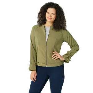 H by Halston Women's Zip-Front Bomber Jacket With Drawstring Sleeves