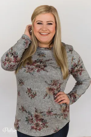 Hand Picked By You Floral Pullover Top- Heather Grey