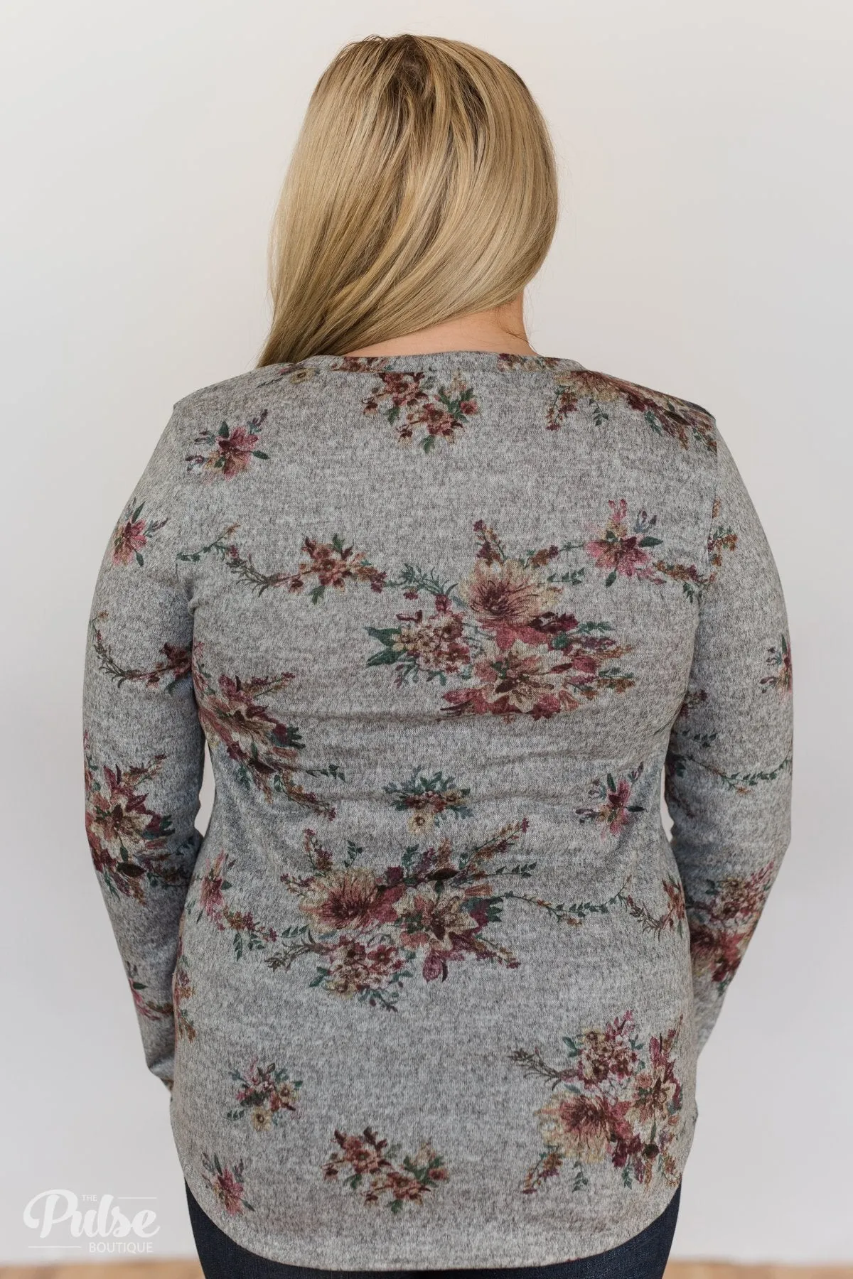 Hand Picked By You Floral Pullover Top- Heather Grey
