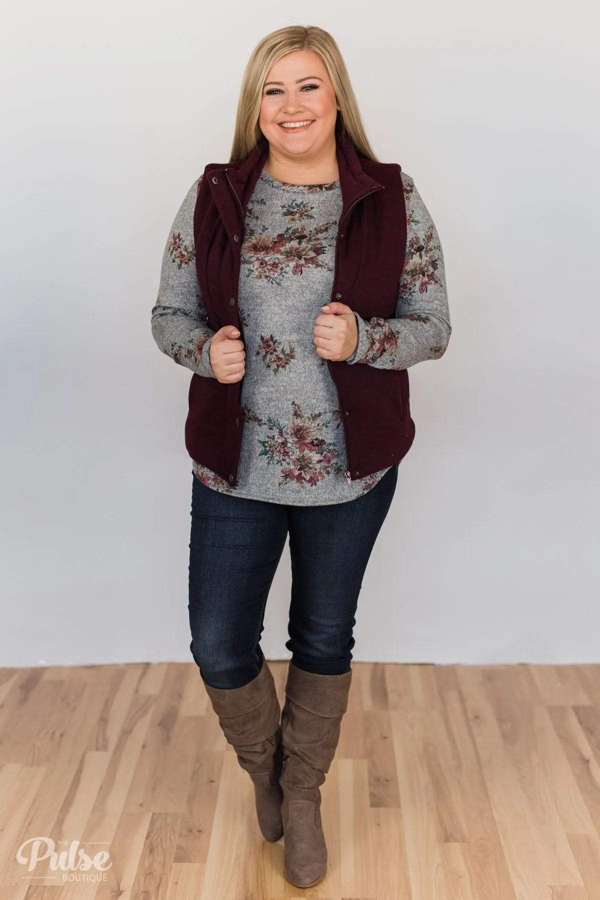 Hand Picked By You Floral Pullover Top- Heather Grey