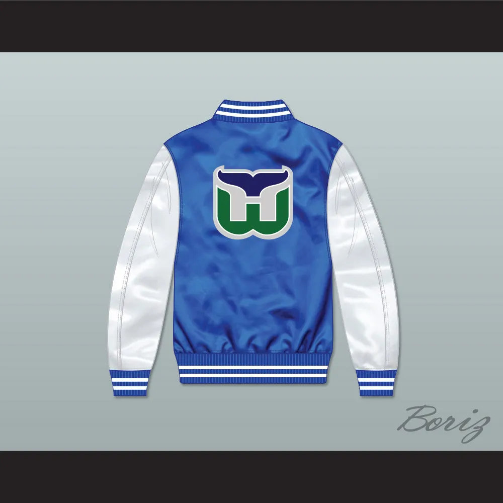 Hartford Whalers Blue/ White Varsity Letterman Satin Bomber Jacket