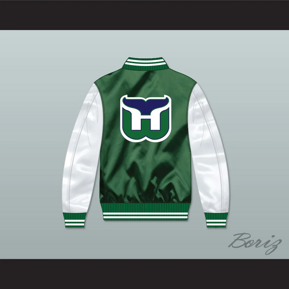 Hartford Whalers Green/ White Varsity Letterman Satin Bomber Jacket