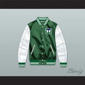 Hartford Whalers Green/ White Varsity Letterman Satin Bomber Jacket