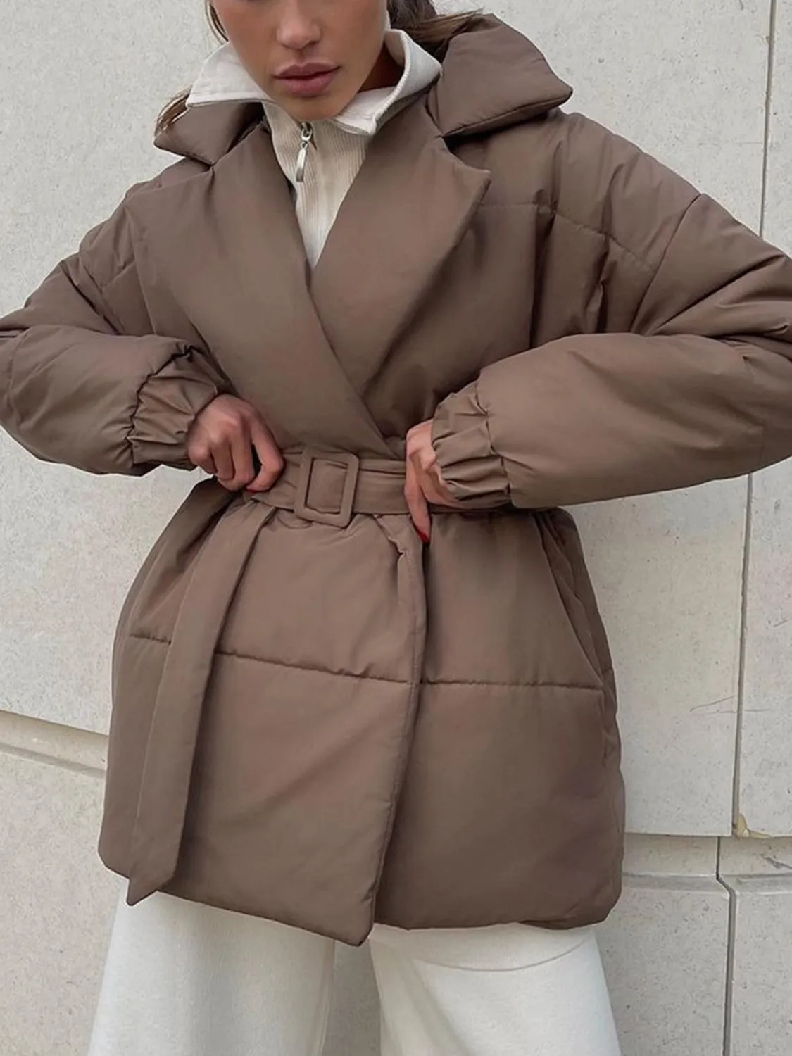 Hazel Blues® |  Puffer Long Sleeve Winter Coat with Belt