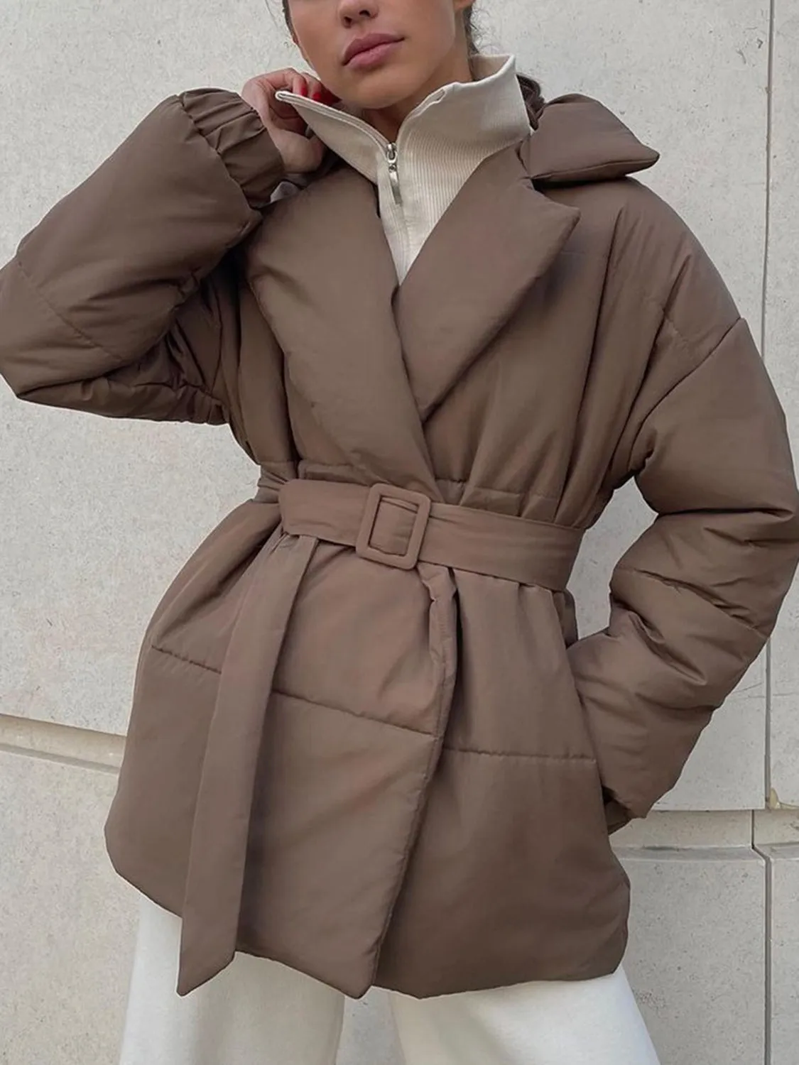 Hazel Blues® |  Puffer Long Sleeve Winter Coat with Belt