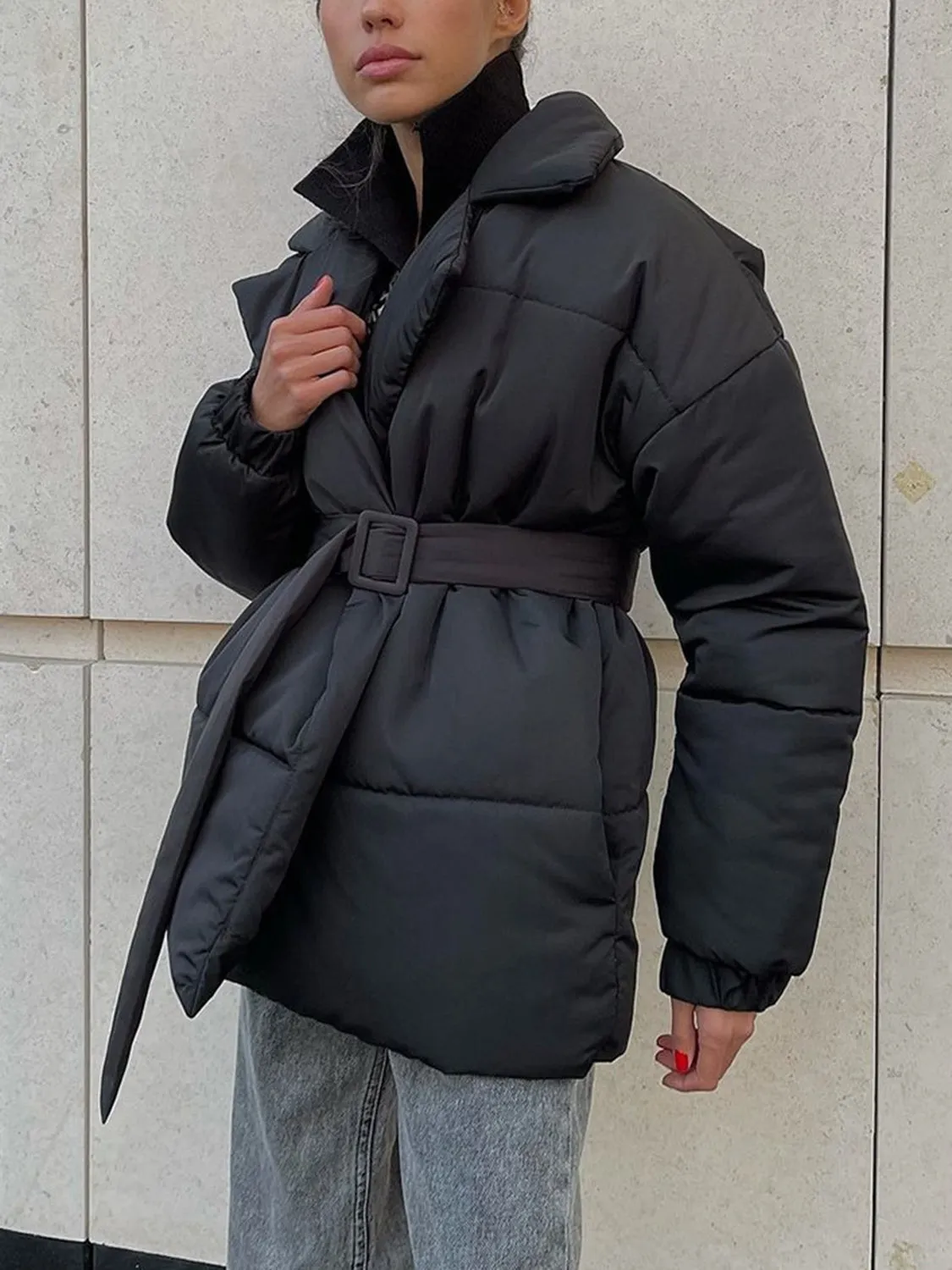 Hazel Blues® |  Puffer Long Sleeve Winter Coat with Belt