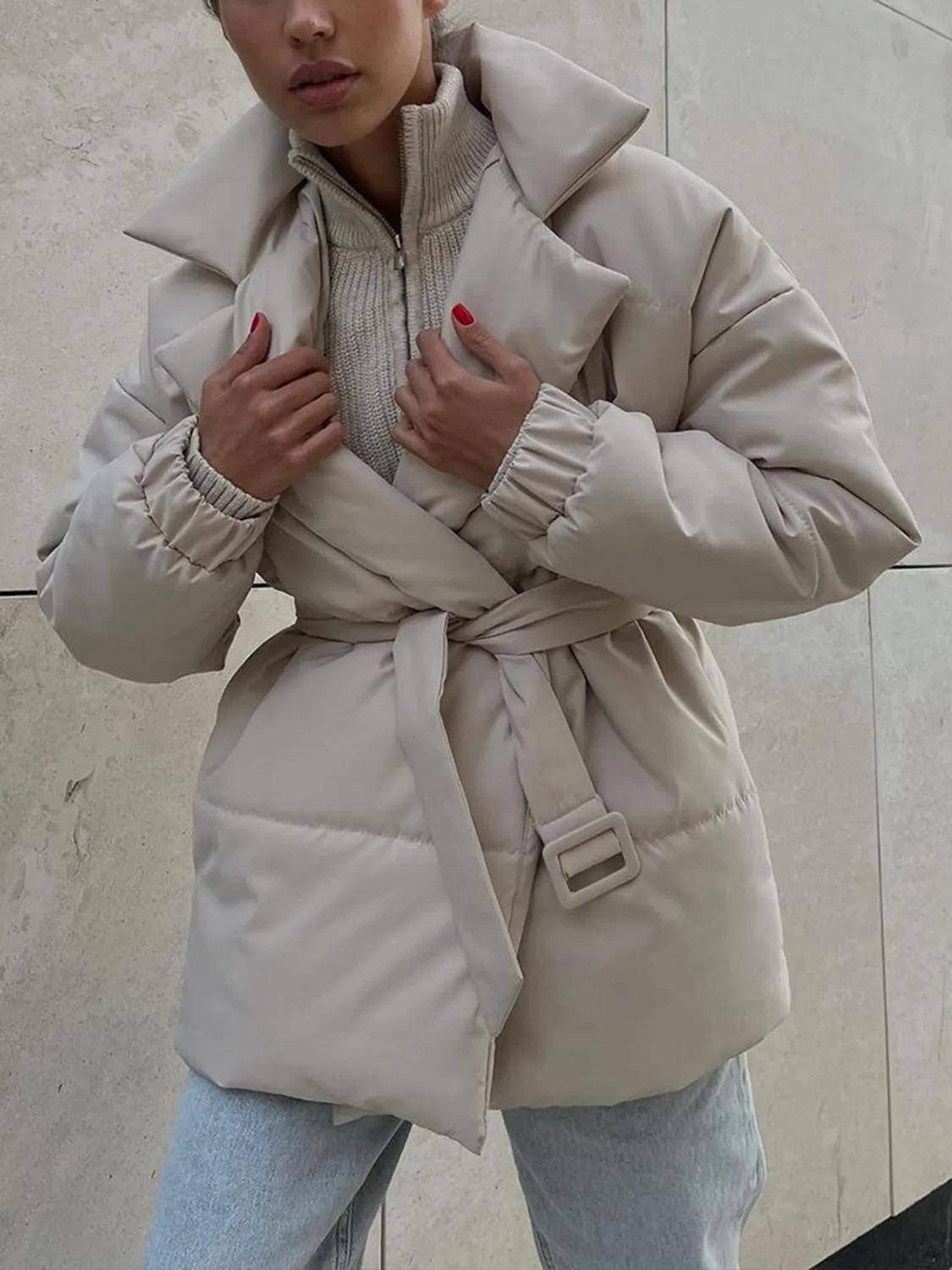 Hazel Blues® |  Puffer Long Sleeve Winter Coat with Belt