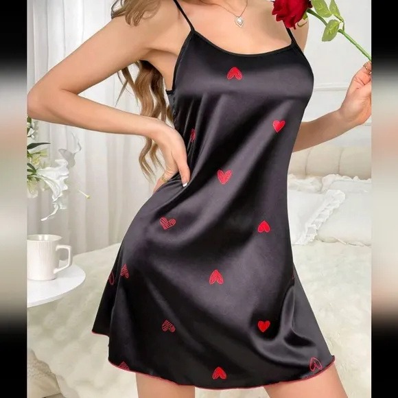 Heart Print Spaghetti Strap Pajama Sleepdress