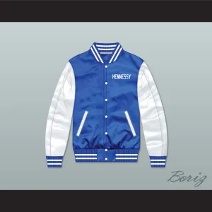 Hennessy Queens Bridge 95 Blue/ White Varsity Letterman Satin Bomber Jacket