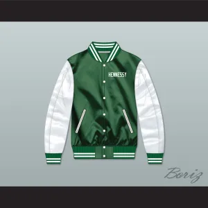 Hennessy Queens Bridge 95 Green/ White Varsity Letterman Satin Bomber Jacket